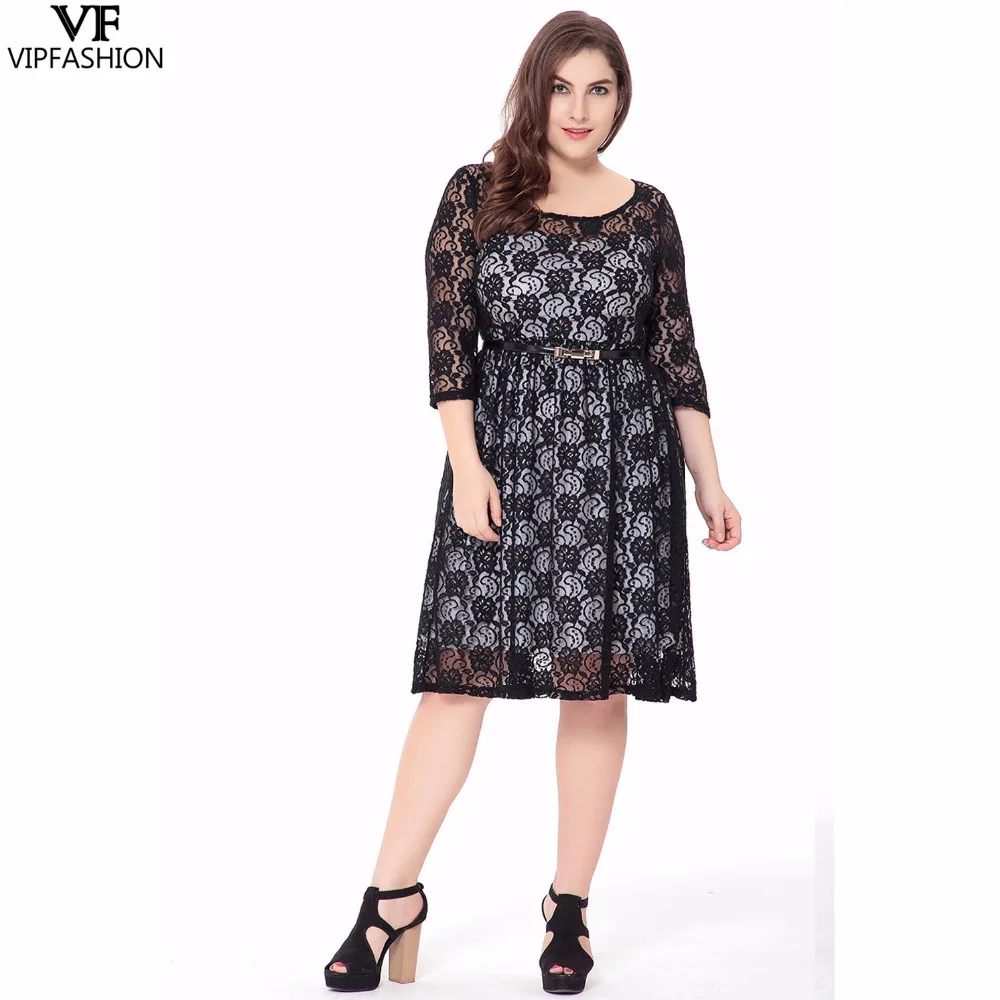 VIP FASHION 2019 New Products Plus Size Printed O-Neck Knee-Length Women's Dress Three Quarter Summer Ladies Casual | Женская одежда