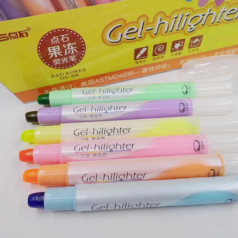 [D& S](6 цветов/партия) милая гелевая текстовый маркер Finecolor paint Marker Crayon Высококачественная школьная канцелярская DS-806