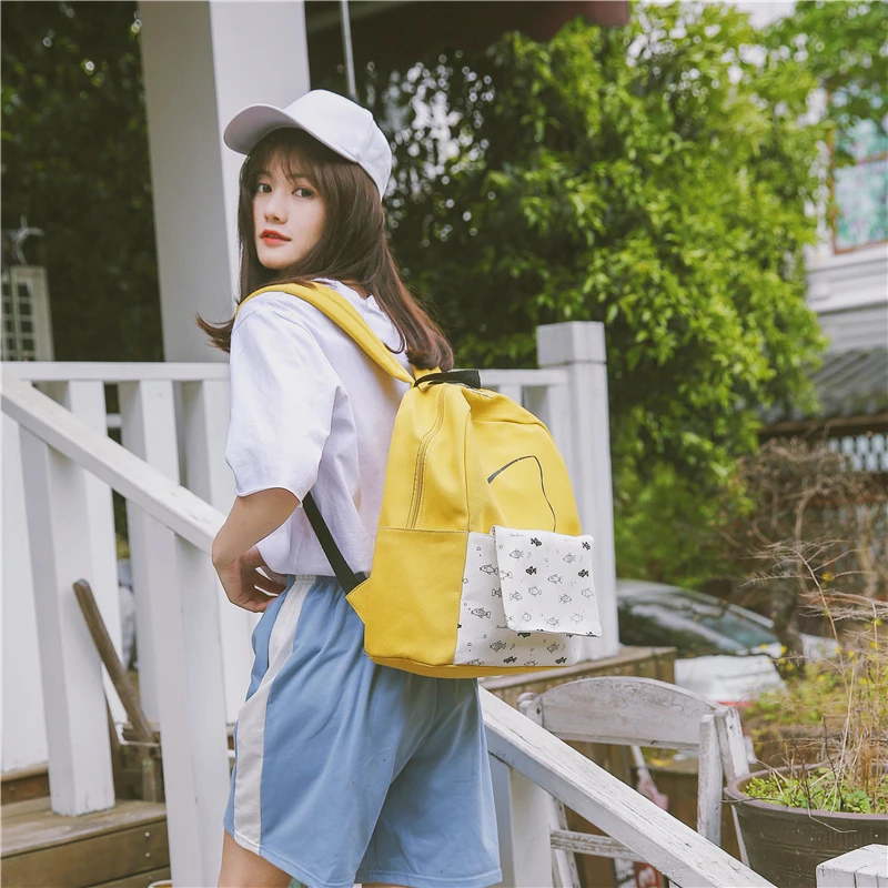 Menghuo 2 Pcsset Women Backpacks Cute Fish School Bag for Teenage Girls Printing Canvas Backpack Ladies Shoulder Bags Mochilas (50)