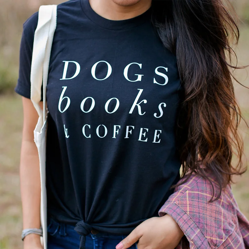 Dog Lover Gift Shirts Book Lover Gift Dog women Tshirt Girlfriend Gift Canines and Caffeine Women's T-shirts Casual Tops Tee