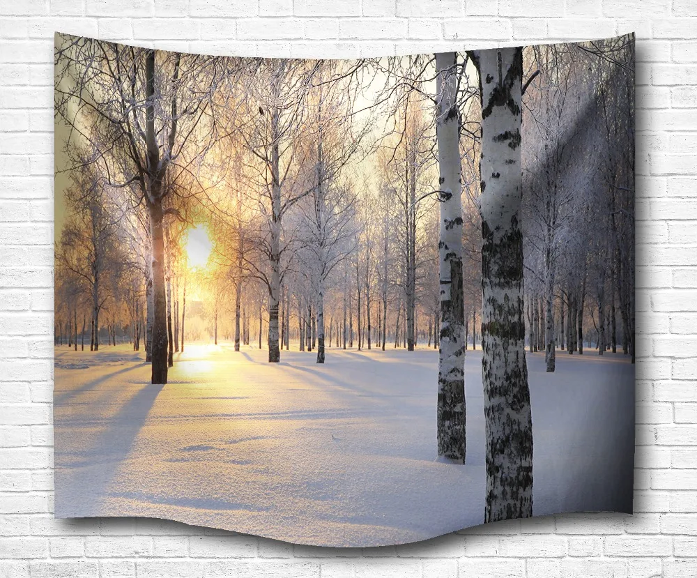 

Trees Snow in Winter Sun Tapestry Wall Hanging Polyester Beach Towels Yoga Mat Picnic Blanket Throw Rug Wall Carpet 2017 New