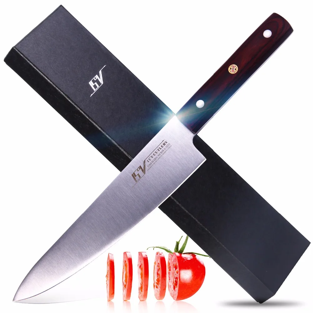 

15V Versatile Chef Knife for Chopping Cutting - German HC Stainless Steel Kitchen Knife -Non-slip Ergonomic Pakkawood Handle -8"