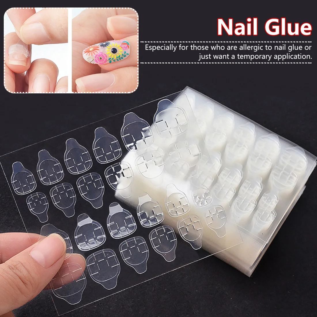 

10 Sheets Environmentally Transparent Invisible Nail Clips Stickers Waterproof Double-sided adhesive Hand Foot Toes Nail Art