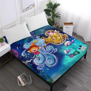 

Dreamlike Cartoon Bed Sheet Twelve Constellations Fitted Sheet Colorful Galaxy Bedding Deep Pocket Sheet Kids Bedclothes