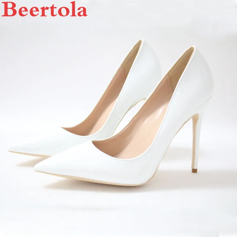 

Beertola Woman Shoes Stiletto Super High Heels Woman White Pumps Pointed Toe Wedding Party Banquet Shoes Shallow Office Lady