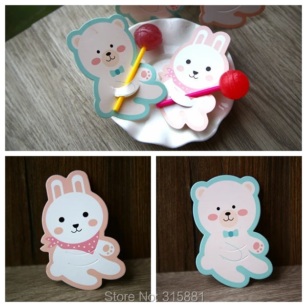 Розовый кролик синий медведь леденец бумаги, конфеты бумаги, леденец украшения, подарок для ребенка с запахом(только бумага) 100 шт./лот