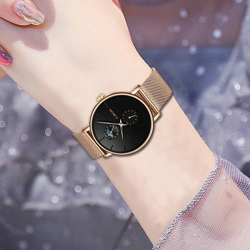 Список, часы LIGE роскошные женские часы с металлической сеткой Простые Модные кварцевые высококачественные женские часы Montre Femme