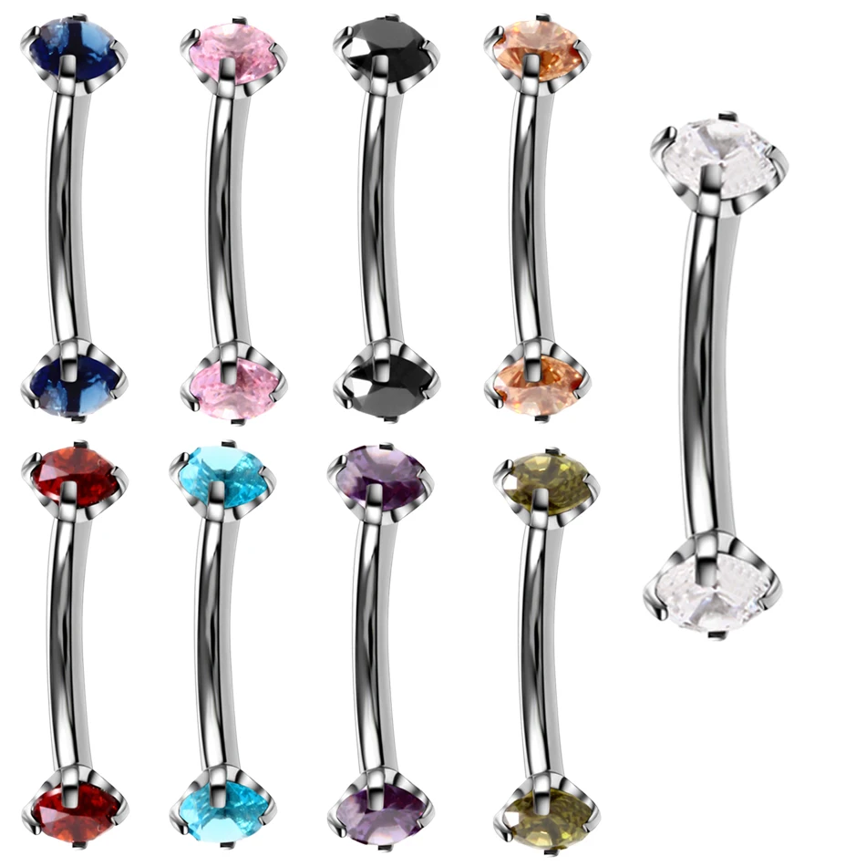 

1Pc Surgical Steel Eyebrow Rings 16G Internally Threaded Crystal Eyebrow Ring Curved Barbell Piercing Cartilage Body Jewelry