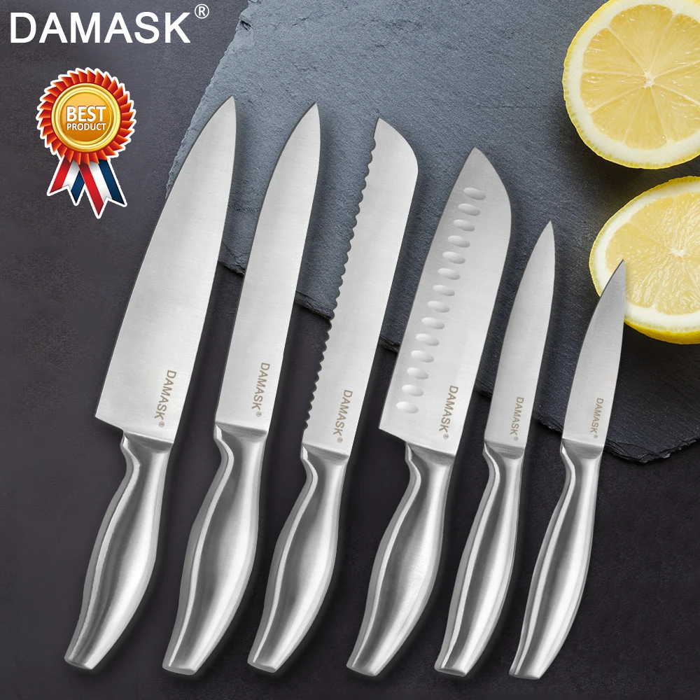 

Damask Chef Kitchen Knife Stainless Steel Knives Set Fruit Utility Santoku Chef Slicing Bread Knife Set Ultra-thin Meat Cleaver