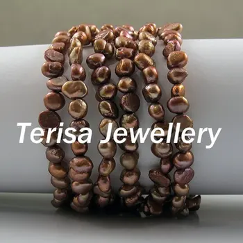 

New Free Shipping A361#, AA.New Brown Color Natural Fresh Water Pearl Bracelet.Size:5-6mm.Length:7.5inch.6 Rows.Pearls Bracelet.