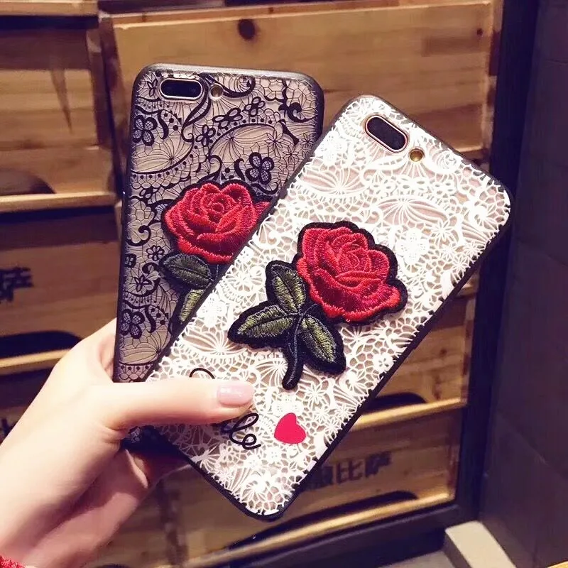 Konsmart Fashion Rose Phone Cover For iPhone 7 8 6 6S Plus 5S 5 SE iX Case Rose Floral Lace Coque For iPhone X Sillicone Shell (11)