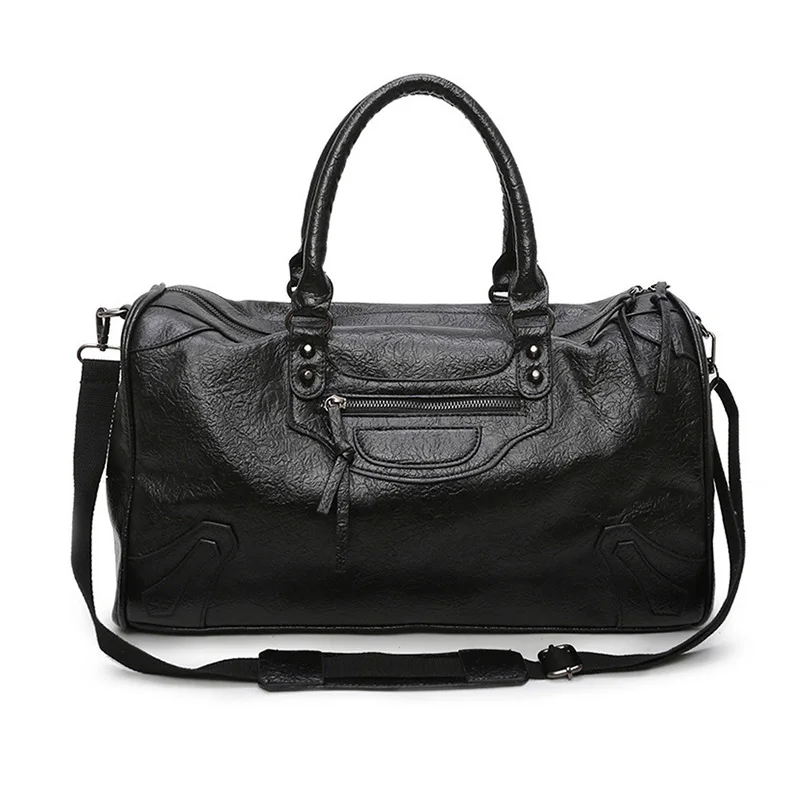 Модная Женская дорожная сумка, Мужская большая Холщовая Сумка для путешествий, вместительный мягкий чехол из искусственной кожи, наволочка для багажа - Цвет: Black