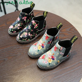 

Autumn Winter Children's Vintage Floral Print Martin Boots Girls Fashion Shoes