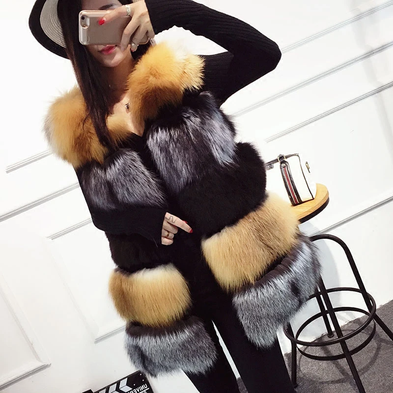 

REROYFU Natural Fox Fur Vest Women's Real Fur Jacket Genuine Silver Fox Fur Coat Female Plus Size Fur Coats Waistcoat 4XL