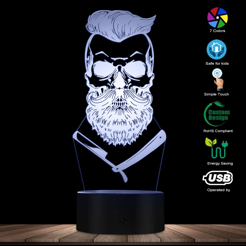 3D Illusion Light Skull 3D Optical Illusion Light Hipster Scheletro Barber Shop Shave Led Night Light Baffi Cranio Lampada Da Tavolo 3D Illusion Light Skull 3D Optical Illusion Light Hipster Scheletro Barber Shop Shave Led Night Light Baffi Cranio Lampada Da Tavolo