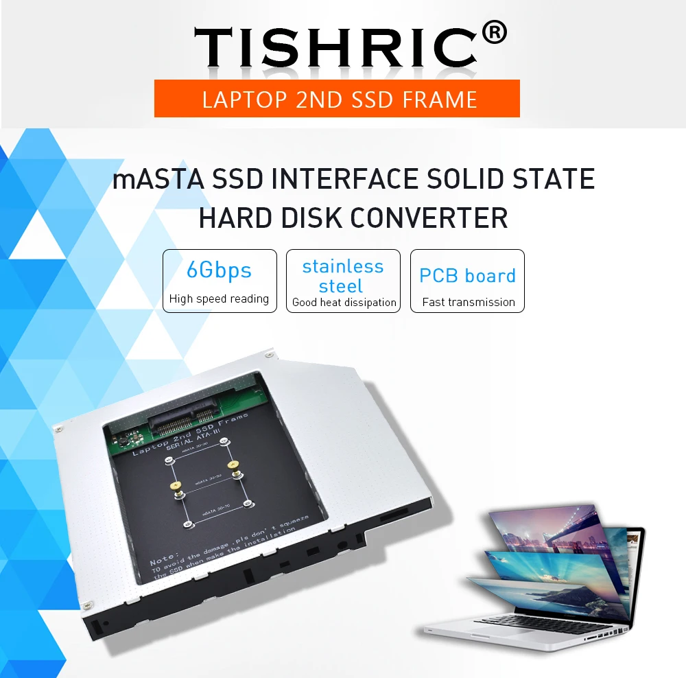 TISHRIC 12,7 мм Caddy MSATA 2nd HDD SSD жесткий диск для SATA 3 корпус адаптер для ноутбука DVD-ROM Optibay Алюминиевый Чехол Коробка