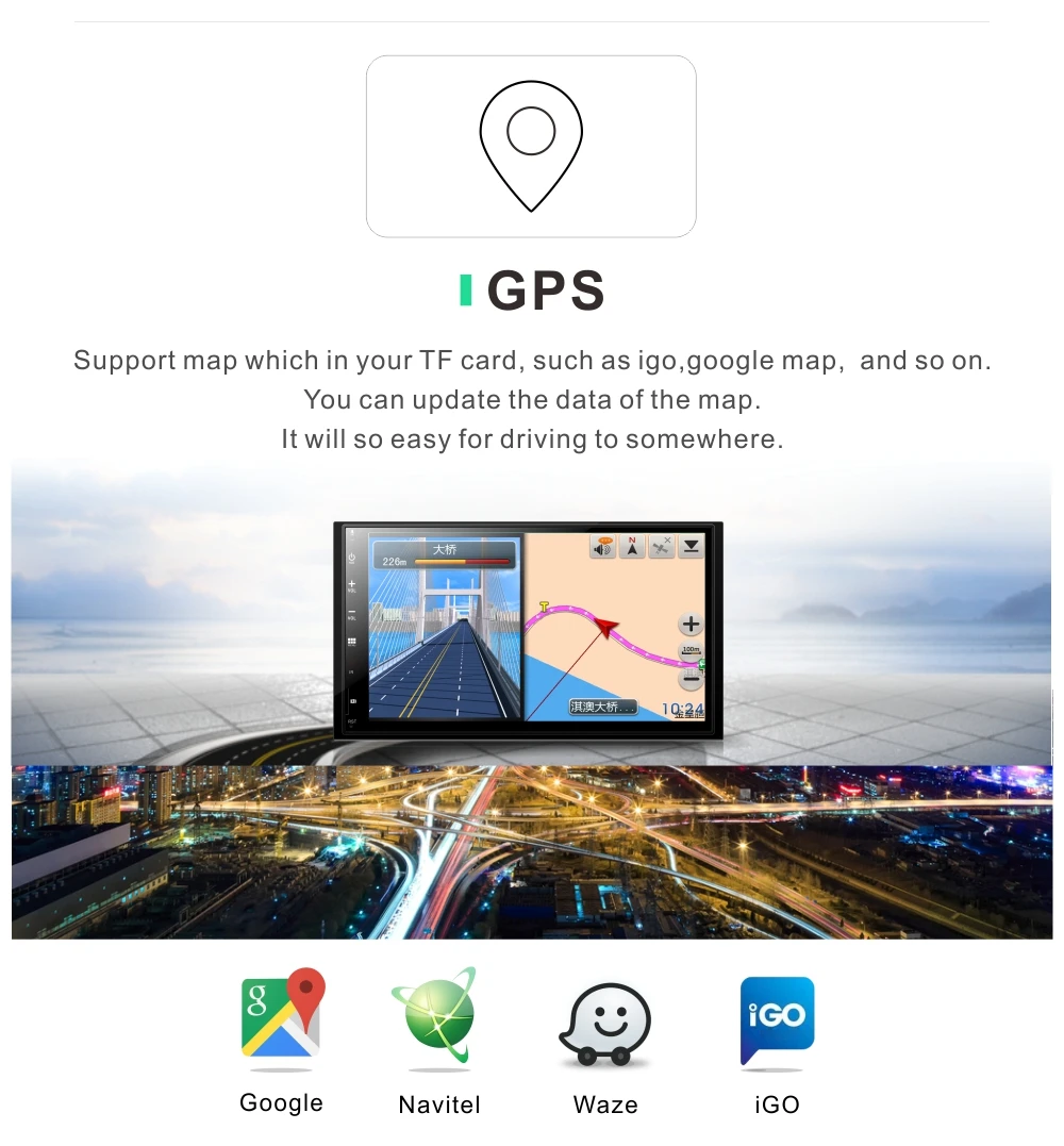Clearance Dinpei 7" 2 Din Car Multimedia Player GPS Navigation Stereo Audio Radio Mp5 WiFi SD USB touch screen Universal Android 7.1 12