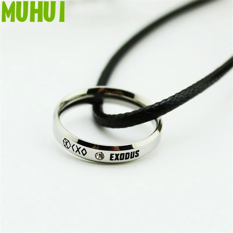 

Kpop EXO EXODUS Titanium Steel Crystal Loop Pendant Necklace Women Men Jewelry Never Fade Collares B334
