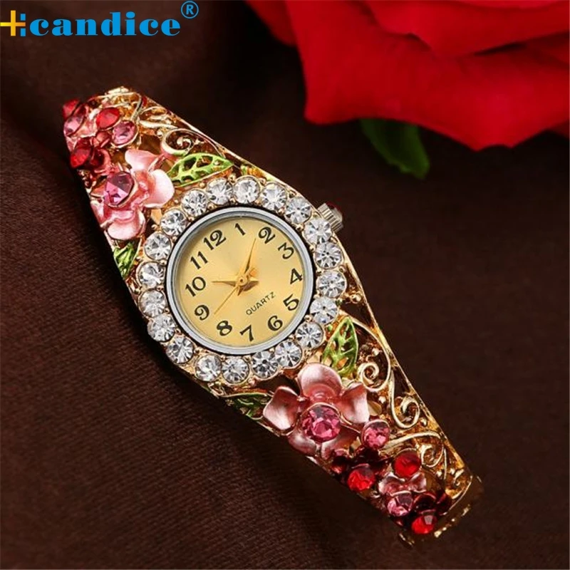 

Supper fun Hot relogio feminino Women Quartz Luxury Crystal Flower Bracelet Watch jan20
