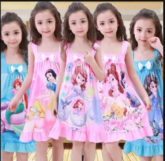

Summer Fashion Princess Cartoon Shorts DressesPajamas Kids Sleepwear Cotton Children Nightgowns Lovely Girls Nightdres YW367