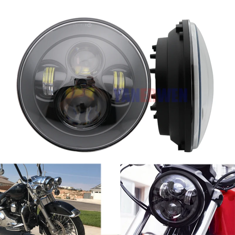 

motorcycle headlight led light high low beam 1pcs 7inch 40W LED Headlight Car Led Driving Light Hi/Lo Beam H4 12V 24V 6000K