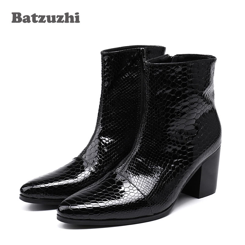 Batzuzhi botas masculinas de 7cm, botas de couro genuíno com salto alto  para festa de casamento e bico fino, botas da moda para homens, 46| | -  AliExpress