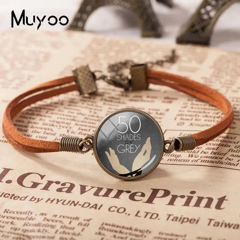 

2018 New Fifty Shades Of Grey Leather Bracelet Handmade Bracelets Art Photo Jewelry Glass Dome Leather Bracelets For Women