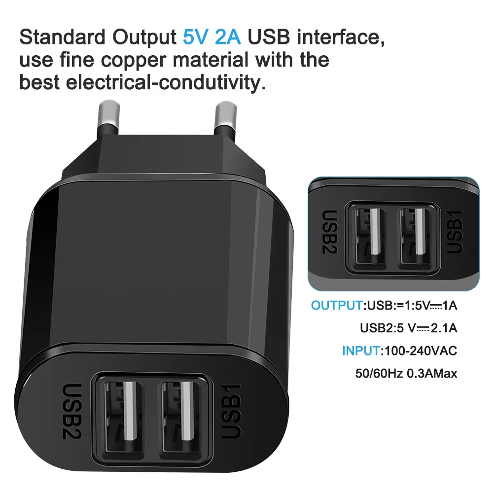 USB зарядное устройство для путешествий 5V2A настенный адаптер зарядное устройство для мобильного телефона Зарядка для iPhone7 Xiaomi samsung huawei и плет...