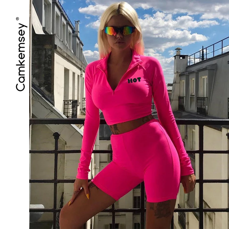 Для женщин Спортивная сексуальный Bodycon 2 шт. спортивный костюм 2018 новый осень с