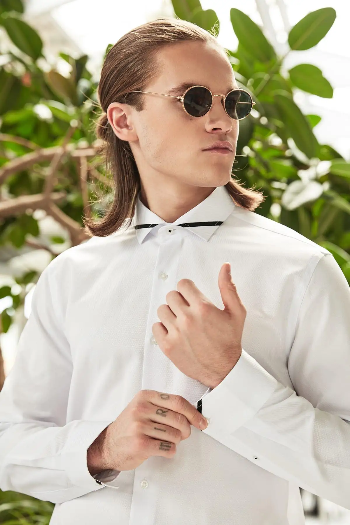 Trendyol Белый Текстурированный Colar Garni detaymi Smart Slim Fit рубашки для жениха выпускного