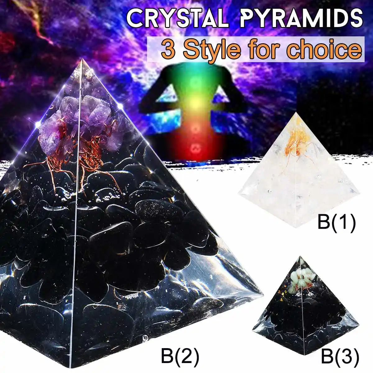 Сбора Fortune orgonite пирамиды 55x55x65 мм рейки фэн-шуй украшения с украшением в виде кристаллов Руна Orgone аккумулятор смолы декоративное мастерство, suzani