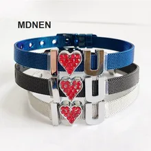 Нержавеющая сталь Хранитель сетчатый Браслет с 3 шт. "Я люблю тебя" слайд талисманы, хранитель браслеты, DIY ювелирные подарки