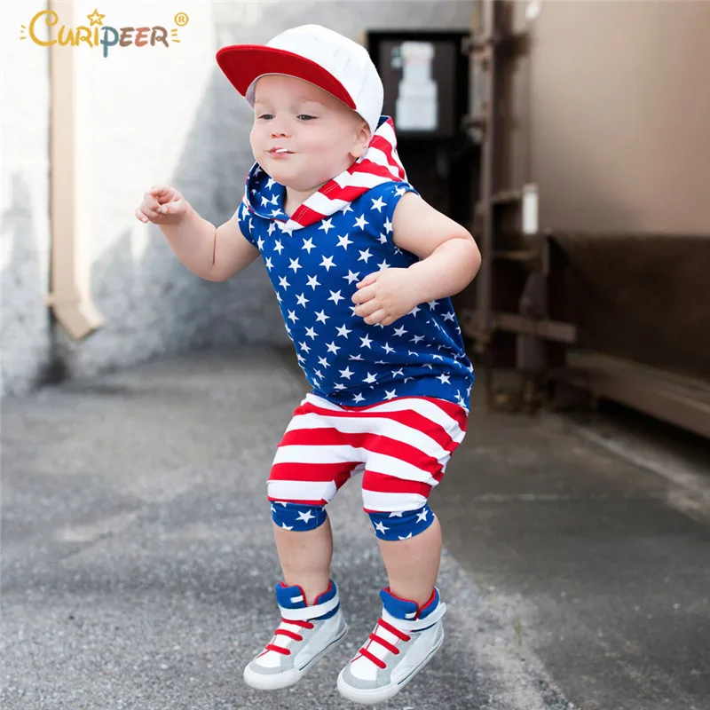 

Baby Boy Summer Clothes Toddler Baby 4th of July Stars and Striped Patriotic Hooded Tops+Shorts Outfits Vetement Enfant Garcon