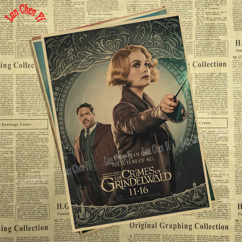 Фантастические звери: плакат из крафт-бумаги "The Crime of Grindelwald" для украшения дома, декоративная печать на стену - Цвет: Серебристый