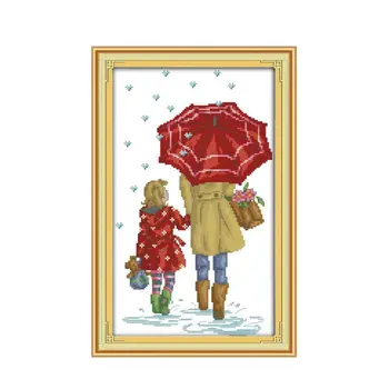 

Umbrella mother and daughter handmade cross stitch kit embroidery, Chinese style furniture, decorative painting wholesale