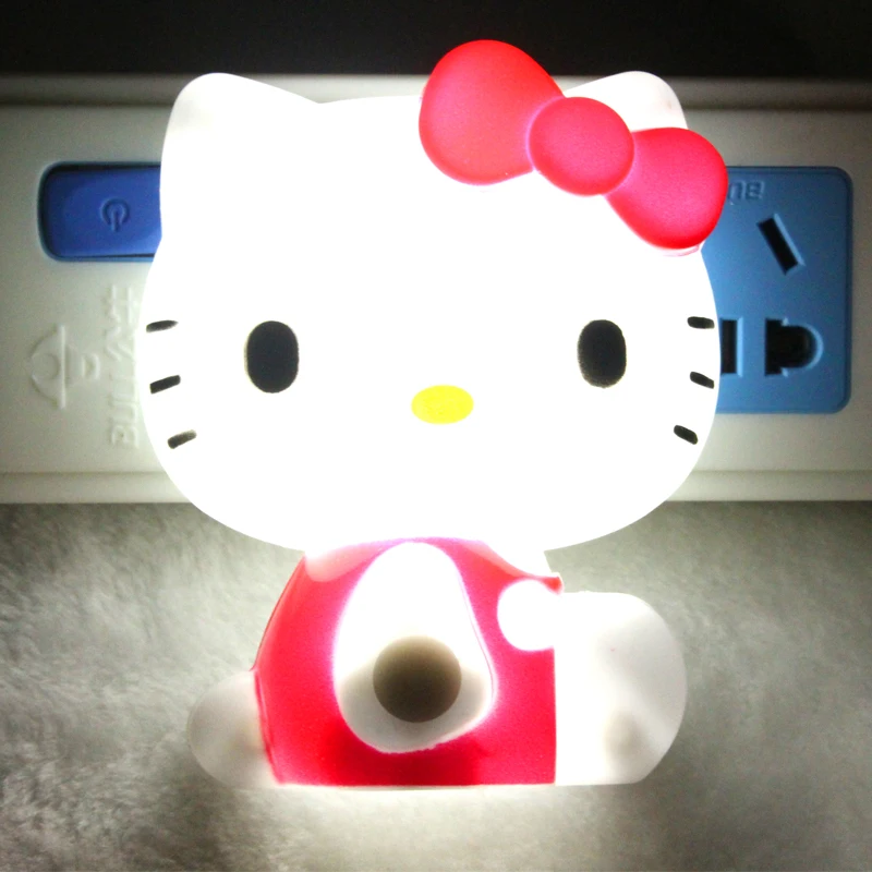 Новое прибытие hello kitty светодио дный ночник AC110V/220 В маленьких Спальня лампа 4 цвета ЕС Plug ночника 1 шт