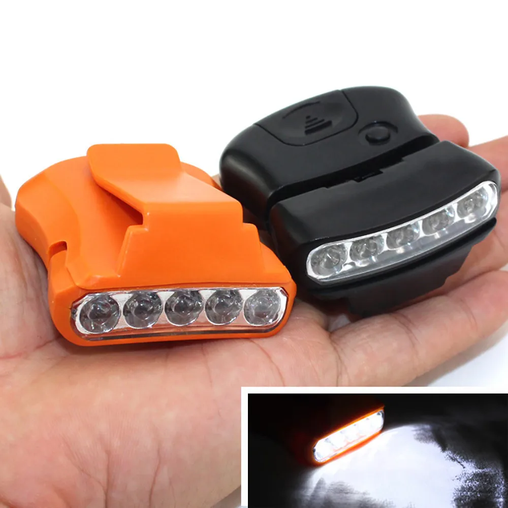 Mini portable 5LED Cap Hat Brim Clip Lamp Head Light Headlight Headlamp