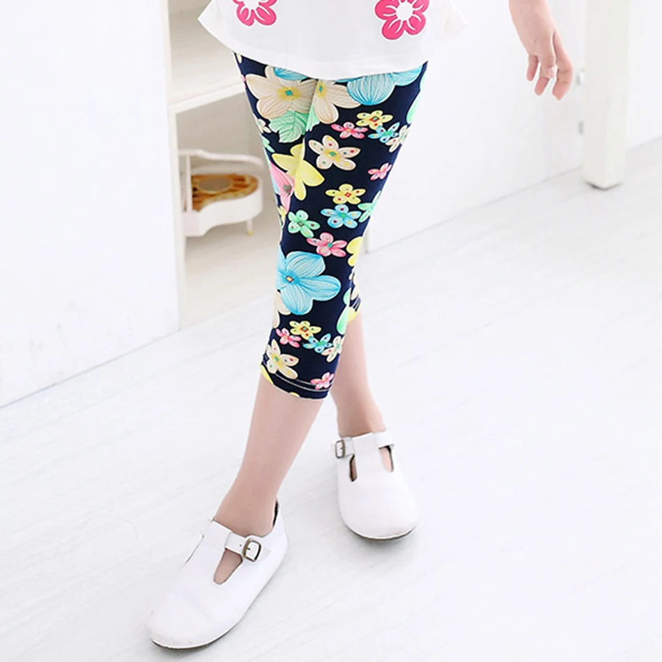 PaMaBa/3/4 модные летние леггинсы для девочек с цветочным принтом; шелковистые спортивные штаны для йоги и гимнастики; Детские обтягивающие штаны из микрофибры