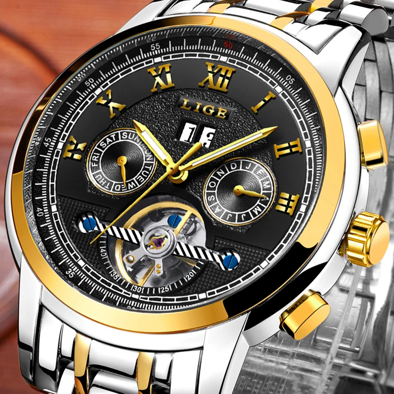 

Relogio Mens Watches LIGE Top Brands Luxury Men's Tourbillon Watches Men's Fashion Business Watches Stainless Steel Gift Clock