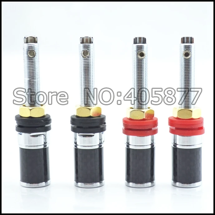 4Pc Rhodium Speaker AMP Terminal Binding Post Carbon Fiber Socket