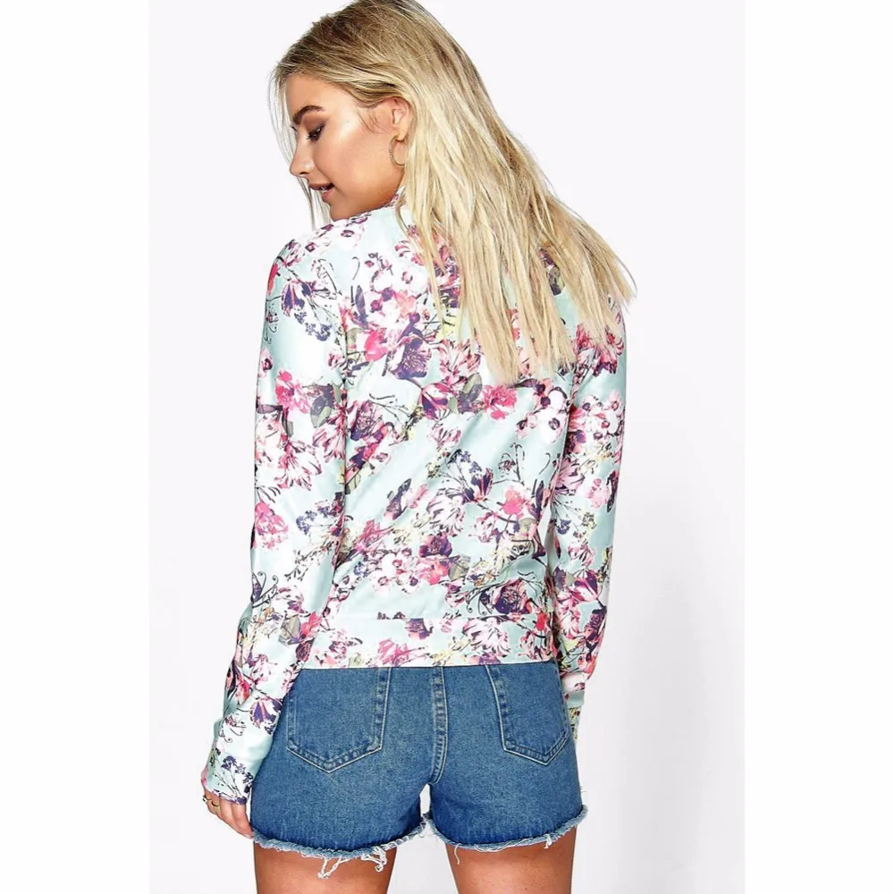 Fashion Floral Print Women Basic Coats Autumn Winter Bomber Jacket Long Sleeve Casual Basic Jackets Jaqueta Feminina (Us 10-18W)