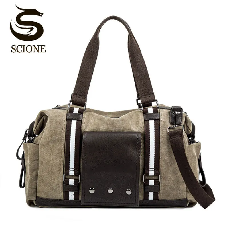 

Scione Vintage Office Handbag Men's Canvas Patchwork Travel Shoulder Bag Business Laptop Suitcase Fashion Casual Large Tote Bag