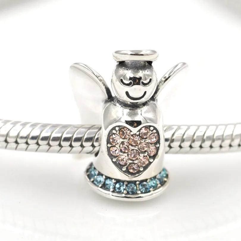 

Authentic Original 925 Sterling Silver Beads Angel with CZ Heart Charm Bead Fits Pandora Charms Bracelet DIY Jewelry Making