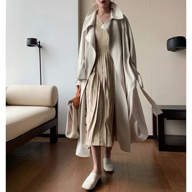 

The new British style workwear casual knee-length loose trench coat coat women