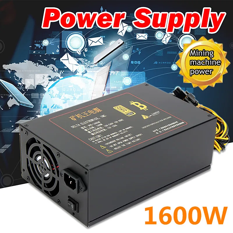 

DPS-1600AB 100-240V 1600W Power Supply Bitmain PSU 6-Pin PCI for Antminer S9 S7 Miner Mining Dedicated Machine