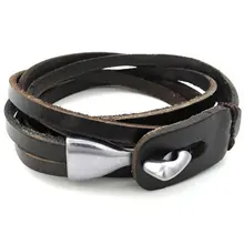 Male female jewelry bracelet bangle real leather alloy black
