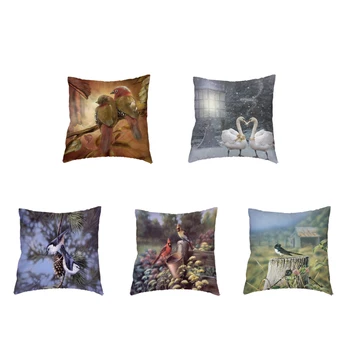 

American Country Style Bird Pattern Cushion Cover Polyester Peach Skin Pattern Family Living Room Sofa Decorate Throw Pillowcase