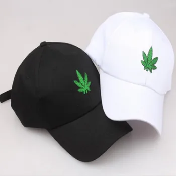 

Black White Maple Leaf Cap For Women Embroidery Weed Baseball Cap Hip Hop Adjustable Men Strapback Hat Retro Trucker Hat Bones