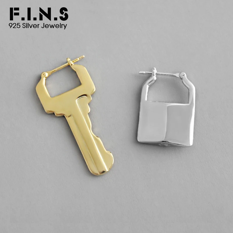 

F.I.N.S Asymmetrical Key and Lock Earrings 925 Sterling Silver Earrings for Women Personality INS Korean Earings Fashion Jewelry
