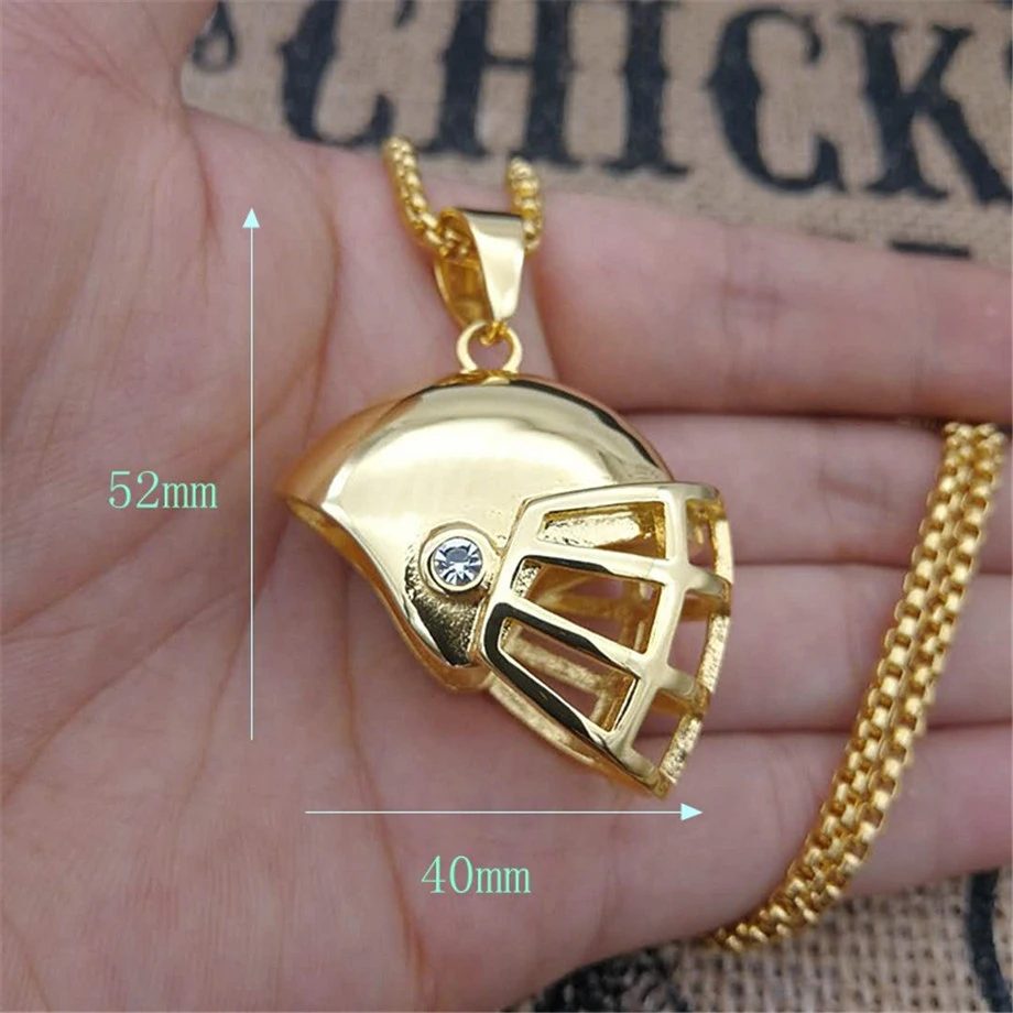 Iced Out Baseball Helmet Necklace & Pendant With Stainless Steel Chain